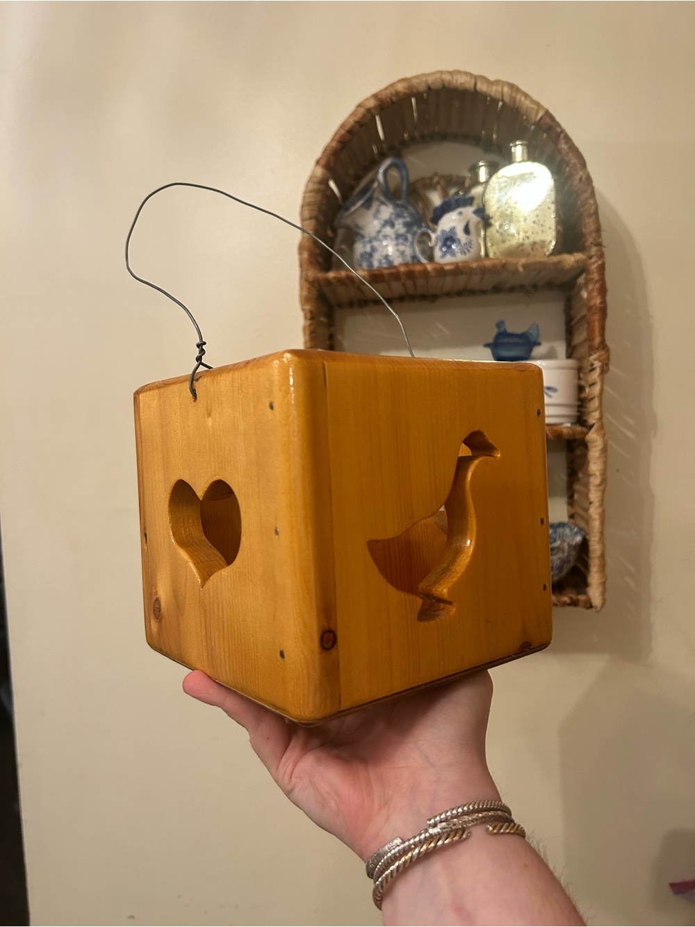 Vintage wooden goose and heart box